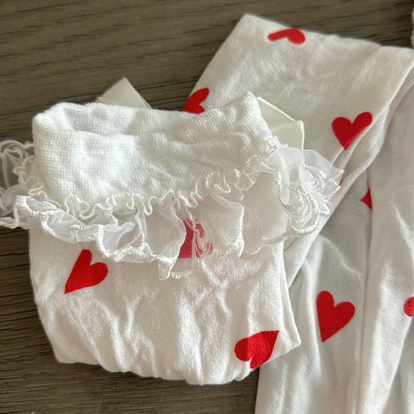 Adorable thigh high stocking with hearts, lace and ribbon. Size Small - Picture 4 of 5